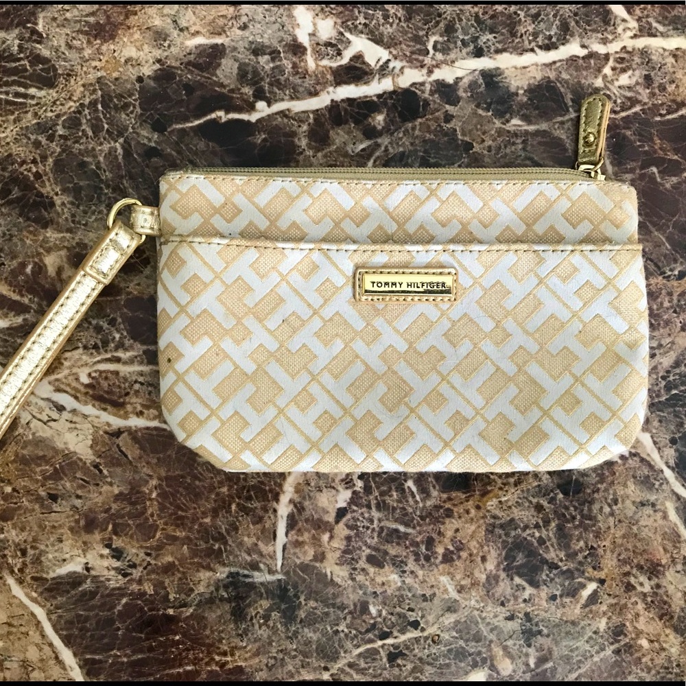 Gold Tommy Hilfiger clutch.